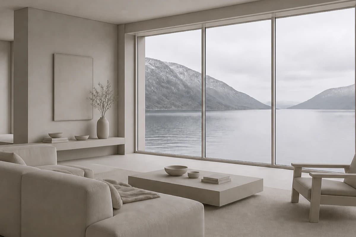 Bare fjord-facing living room before people are added