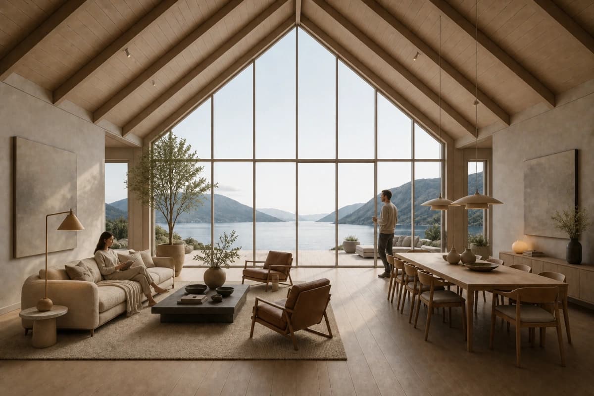 Rendered contemporary interior based on the same Revit 3D view