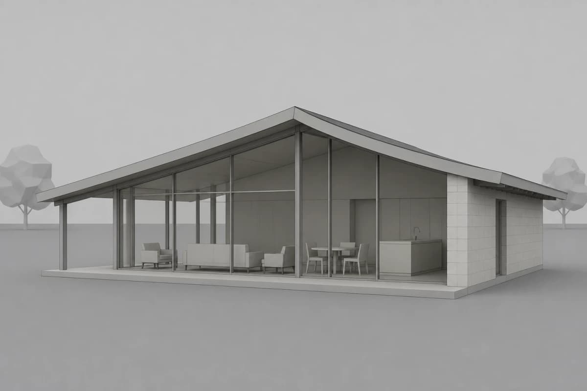 Gray Rhino viewport of a glazed meadow pavilion