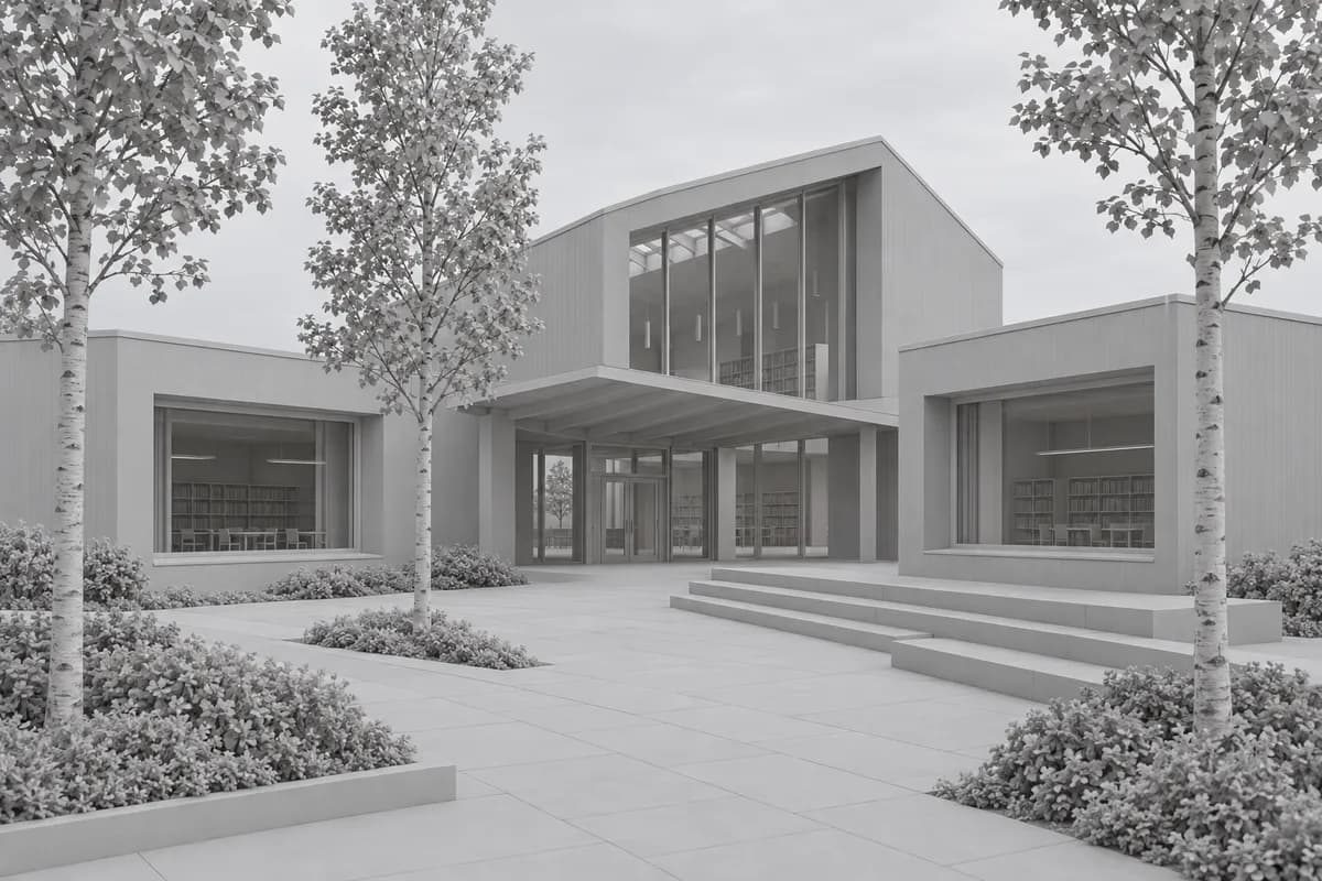 Synthetic clay model view of a student library project before rendering