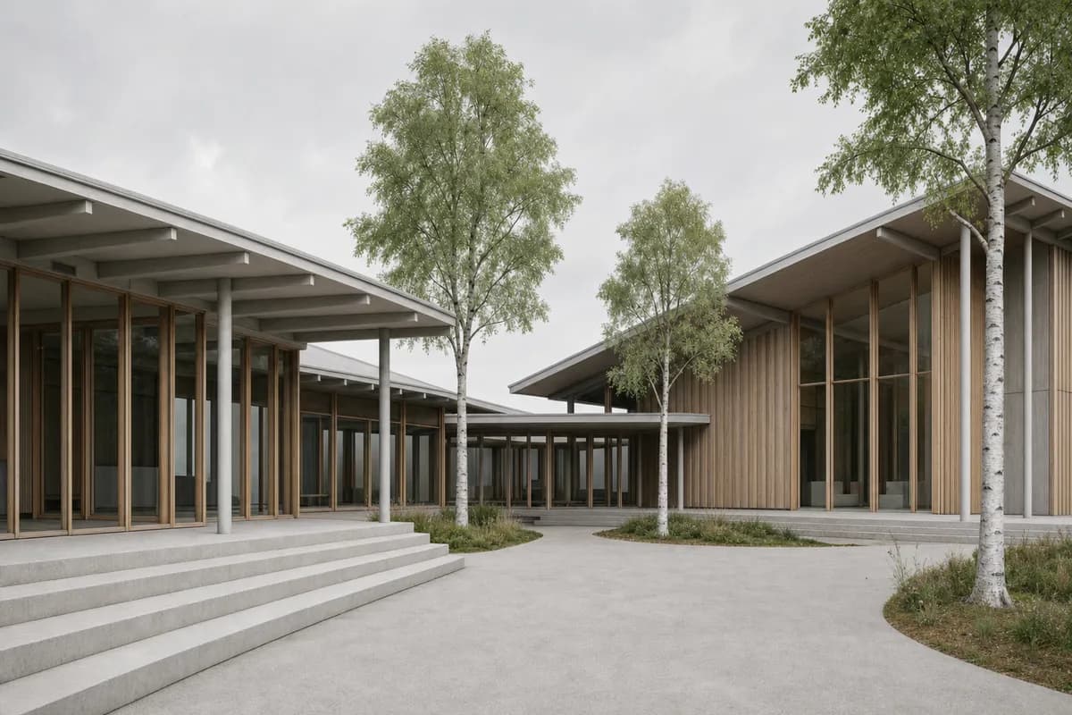 AI-assisted material and atmosphere study derived from the same arts center view