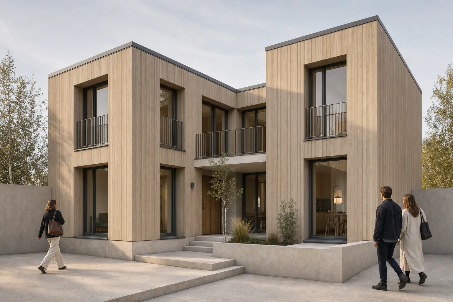 Finished architectural render derived from the same synthetic BIM view
