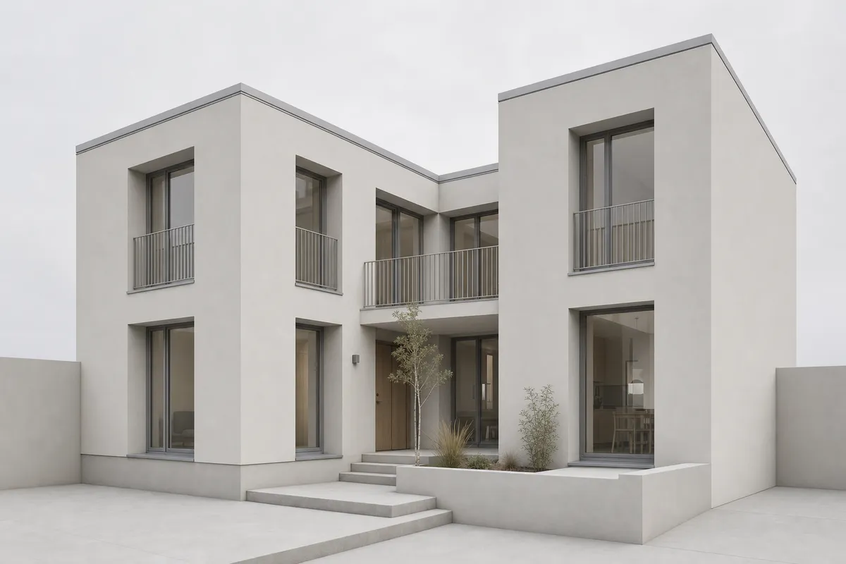 Synthetic clean BIM view of a Nordic courtyard house before rendering