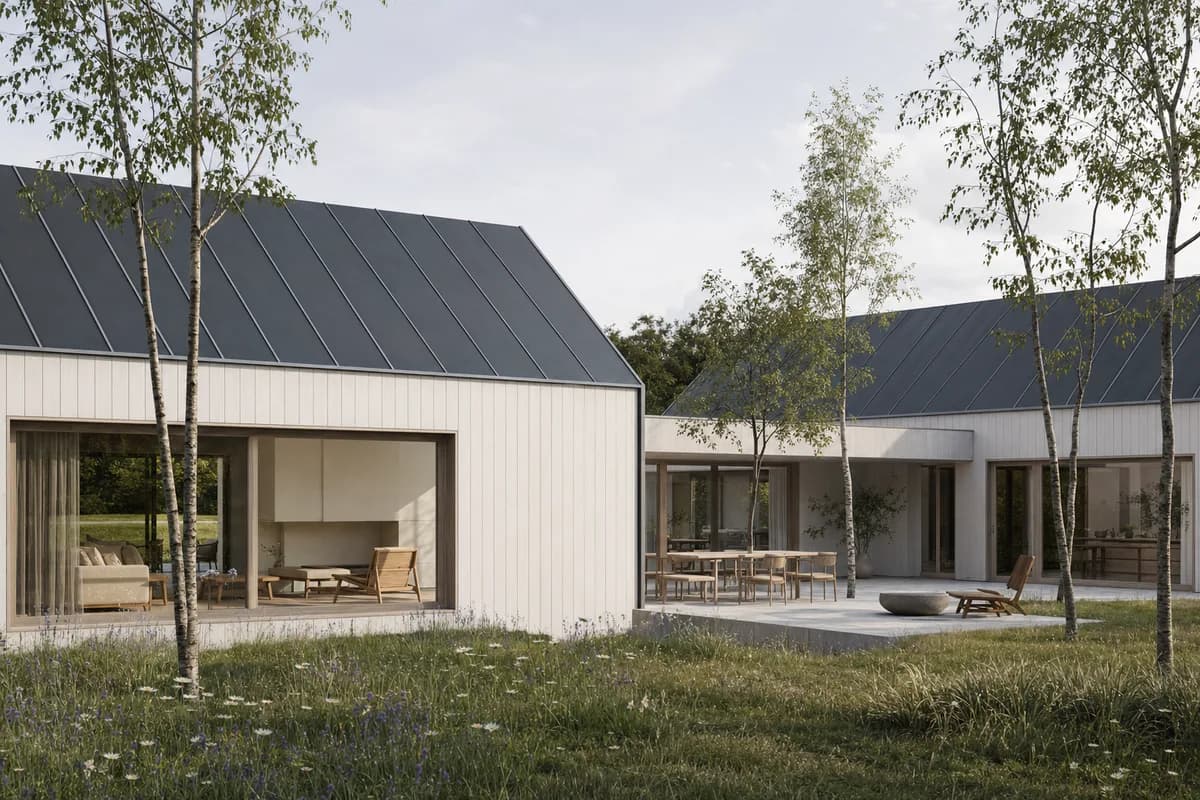 Nordic courtyard house rendered in clear daylight