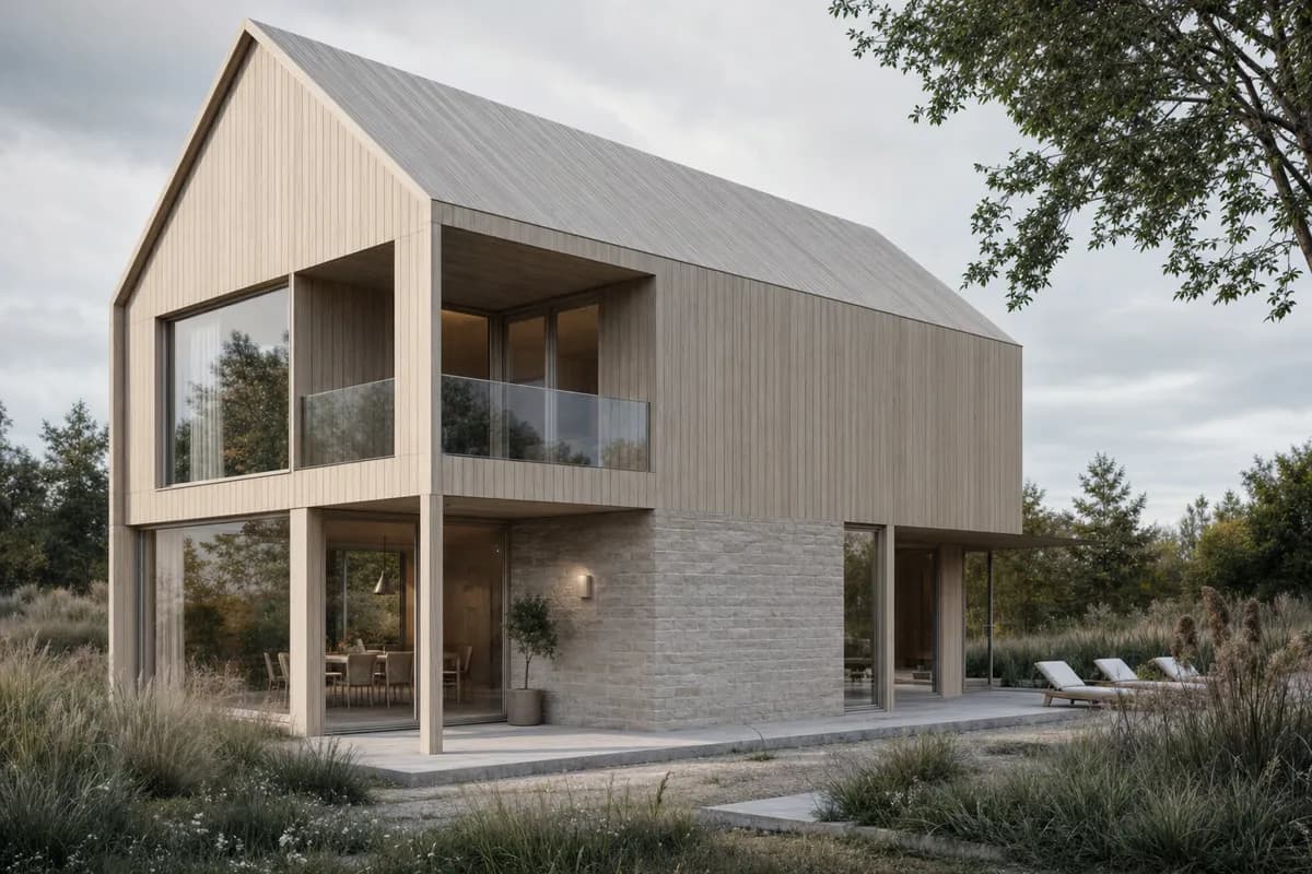 The same CAD view rendered as a restrained daylight material study