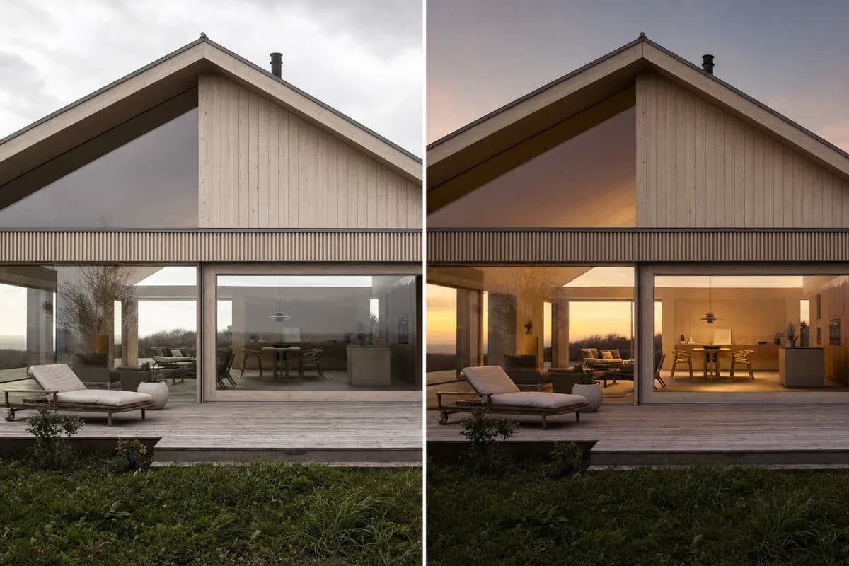 One architectural rendering technique producing two different visual styles