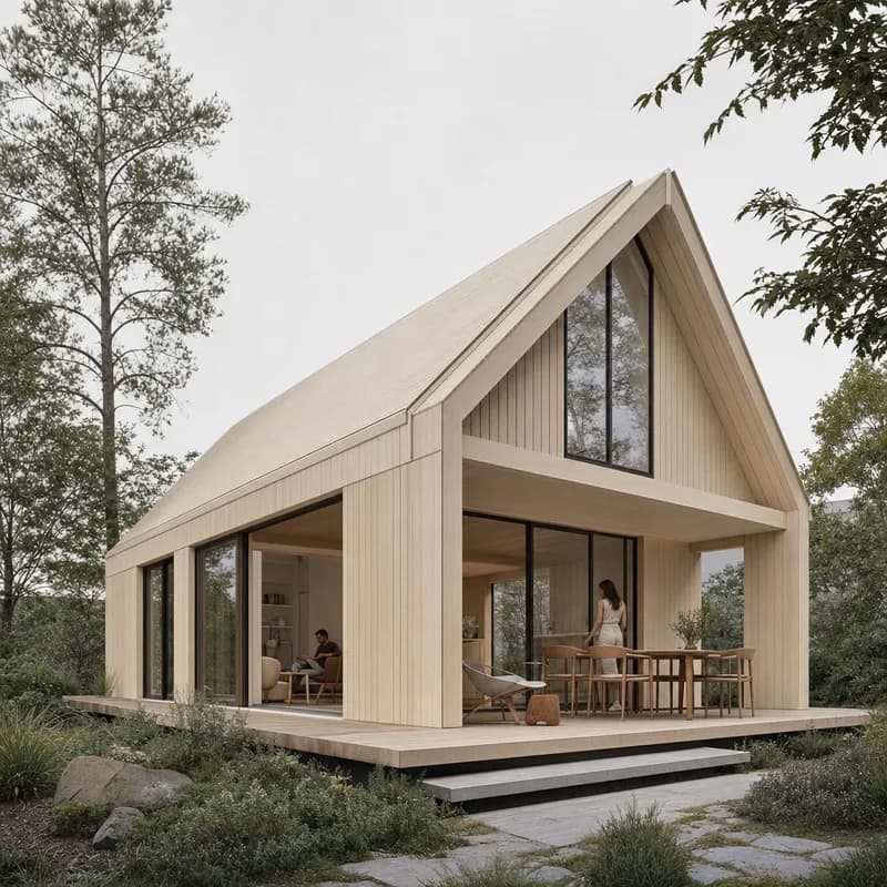 Nordic house rendered as a layered digital collage