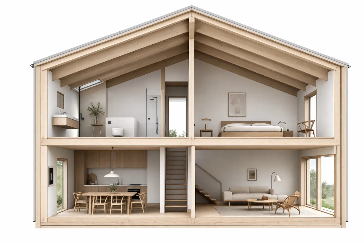 Clean BIM section used as the base for several rendering treatments