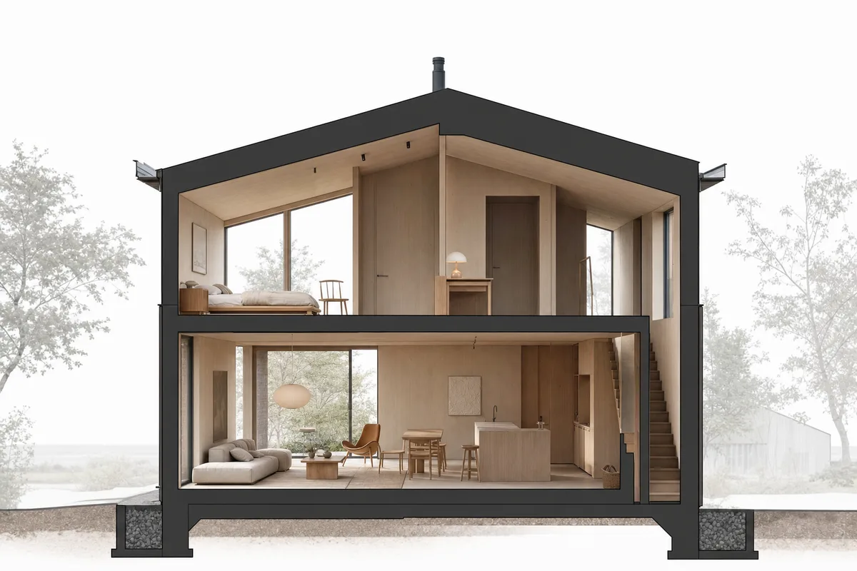 Architectural section with clear poche and lineweight hierarchy