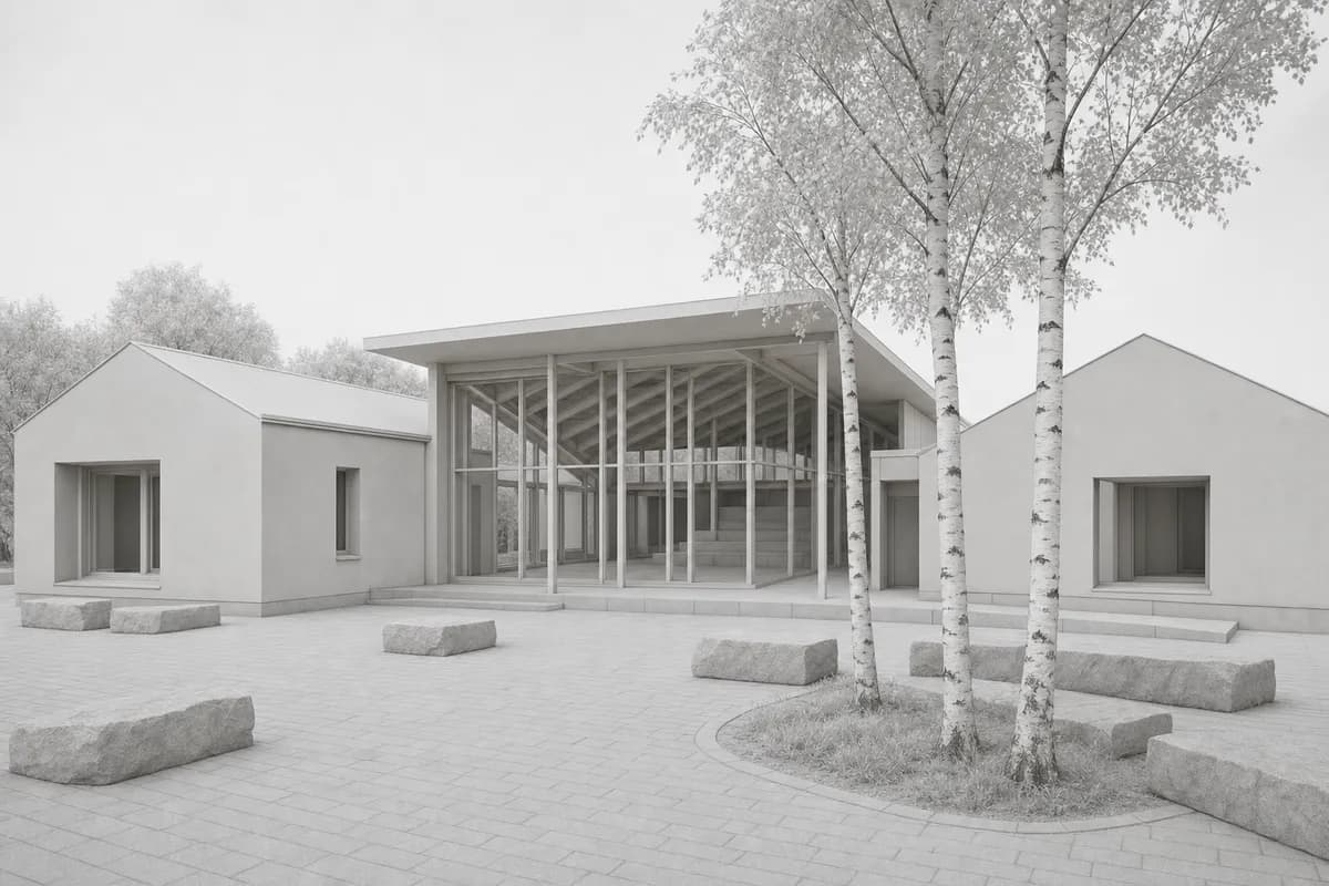 Synthetic clay pavilion view prepared for a presentation board