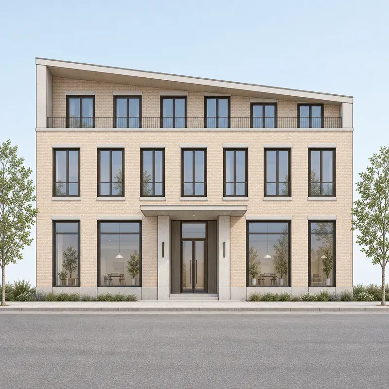 Pale brick facade study derived from the same building elevation