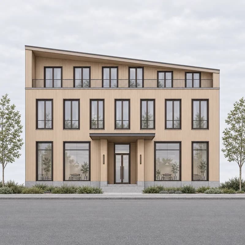 Pale timber facade study derived from the same building elevation