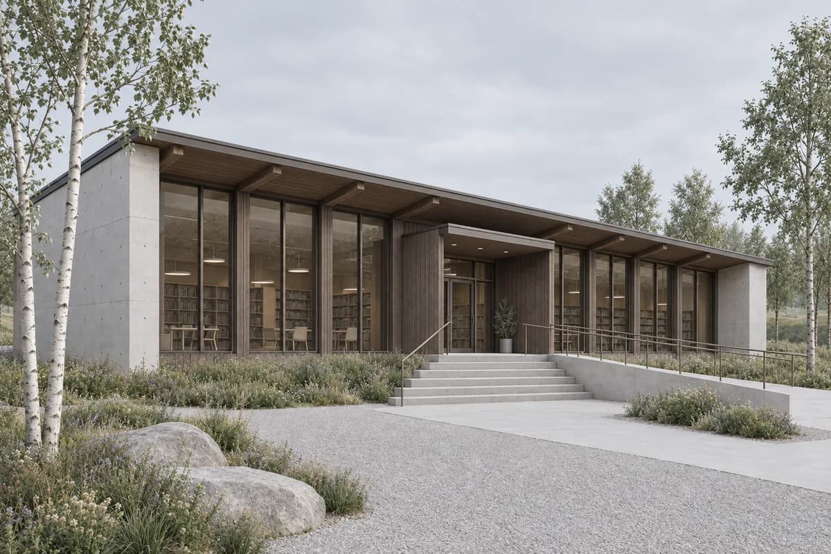 Material study derived from the same synthetic 3ds Max-style library pavilion view