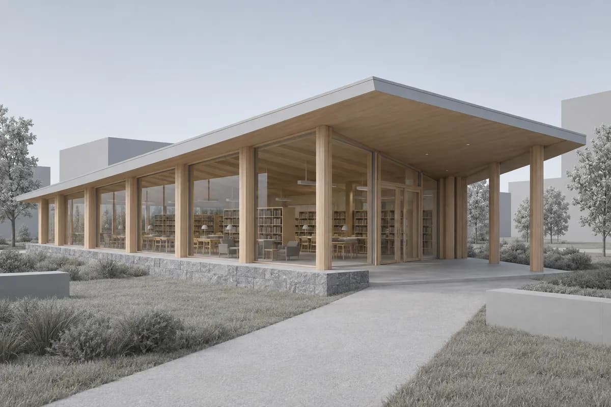Synthetic clean Blender-style pavilion view used for a rendering workflow comparison
