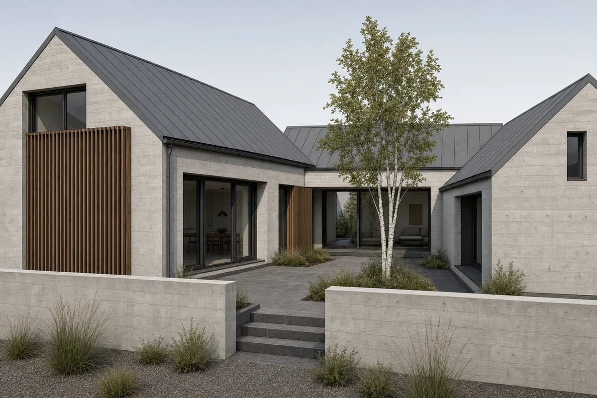 Material study derived from the same synthetic SketchUp-style courtyard house view