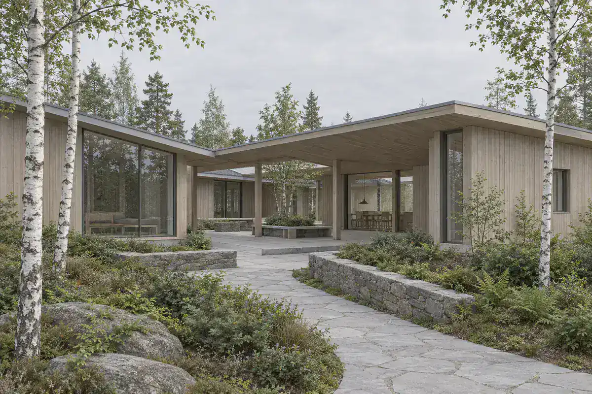 Synthetic clean Vectorworks-style pavilion view used for a rendering workflow test