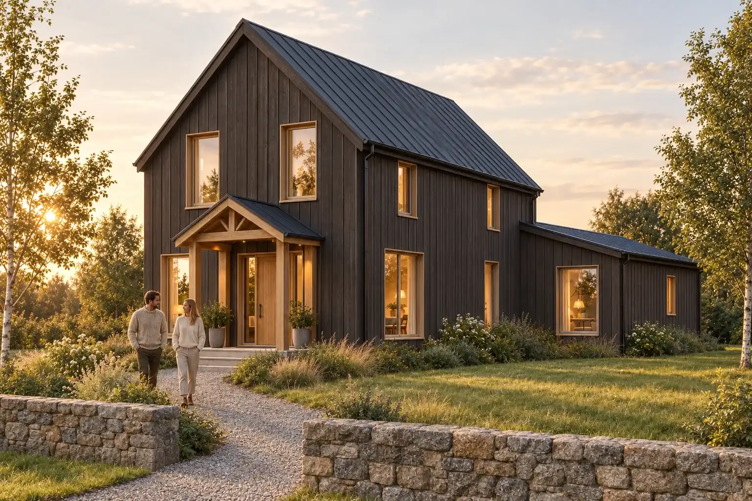 Finished Nordic family house render derived from the same synthetic Chief Architect-style camera view