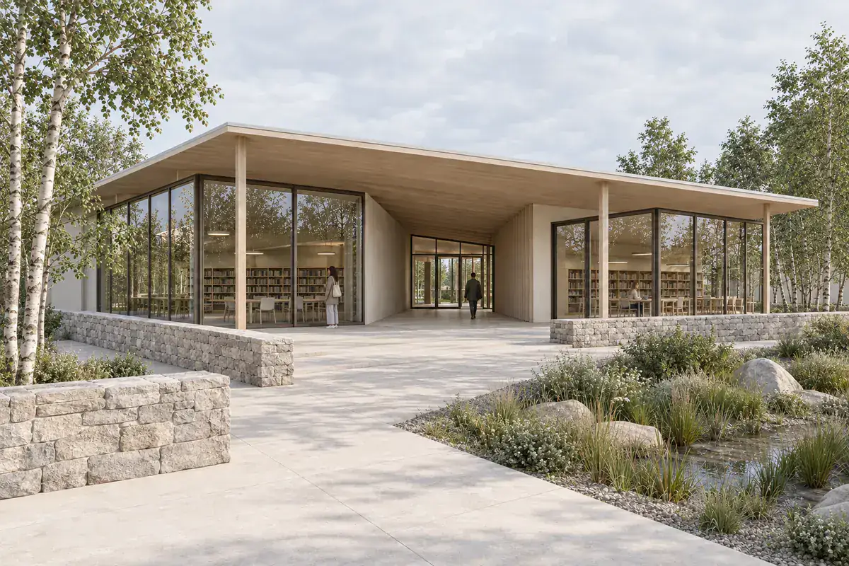 Daylight library pavilion study derived from the same synthetic model view