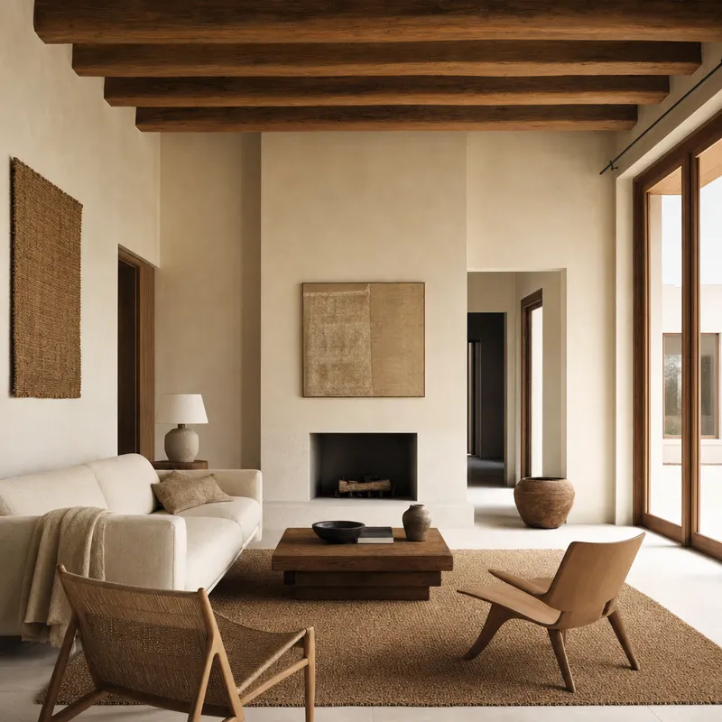 The neutral room rendered in a Mediterranean interior language