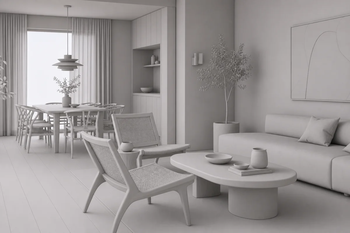 Bare interior 3D view with default materials