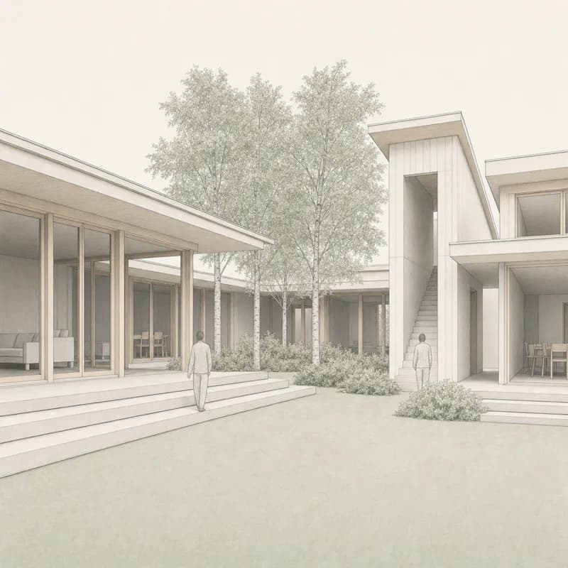Restrained concept portfolio study derived from the same courtyard house model