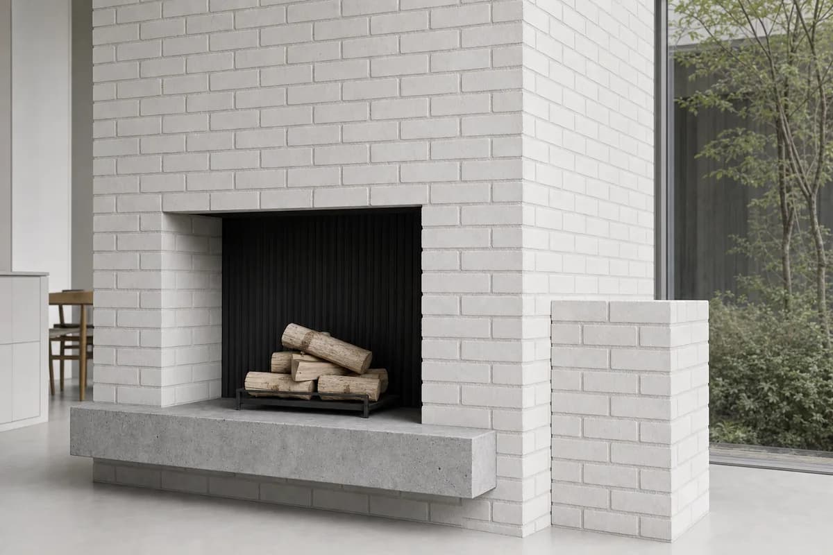 Close crop of pale brick showing running bond, corner continuity, unit scale, and mortar joints
