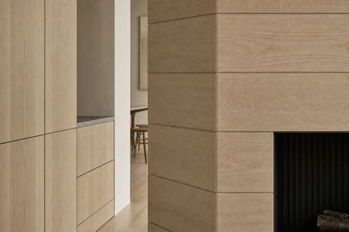 Close crop of pale oak showing aligned grain, narrow joints, and a matte oiled finish