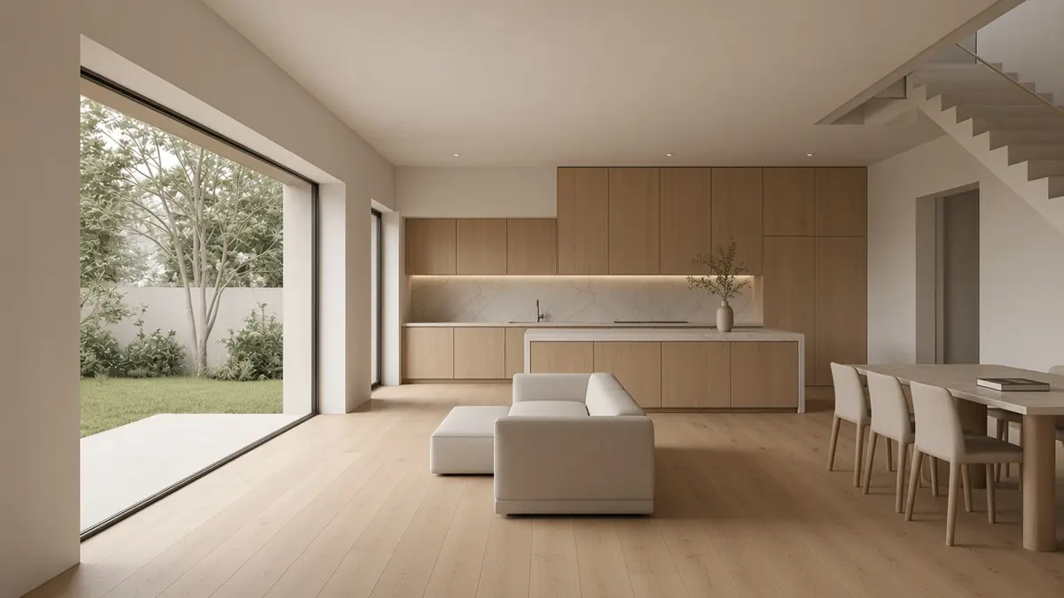 Daylight residential living room and kitchen derived from the clay model source
