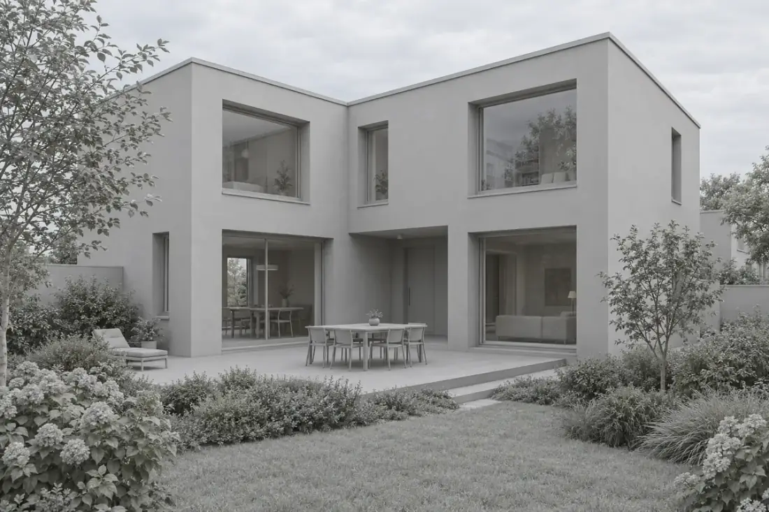 Synthetic clay model view of a Nordic courtyard house before rendering