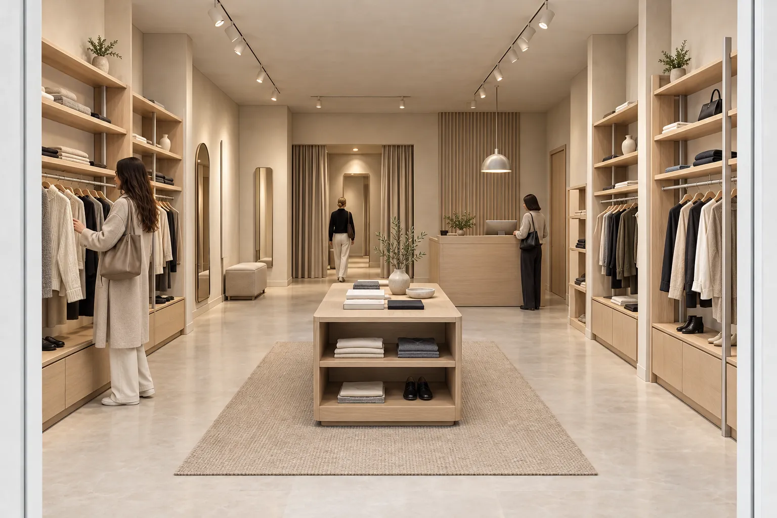 Finished Nordic boutique render derived from the same synthetic retail model view