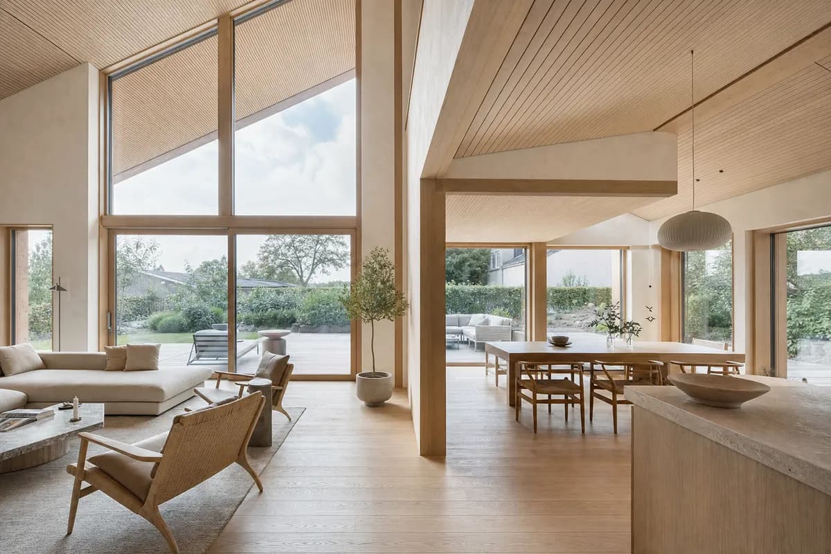 The sketch rendered as a photorealistic house