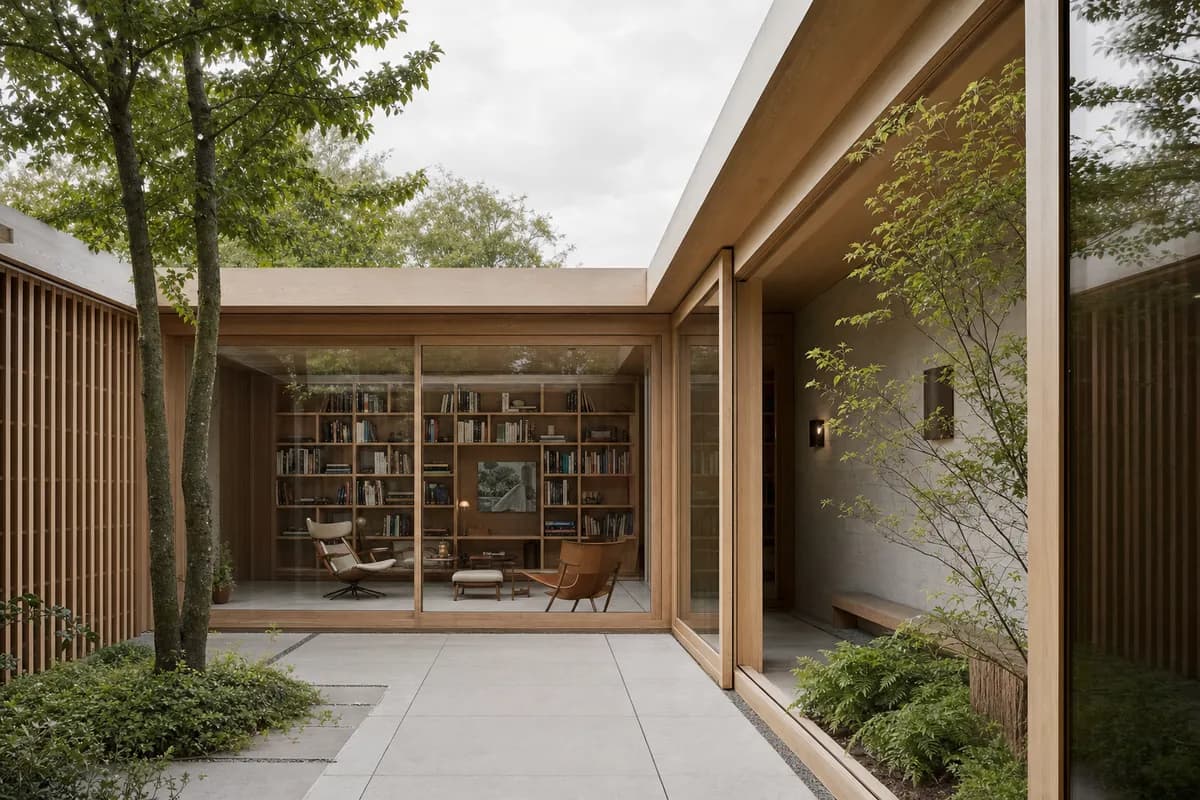 A detailed photoreal render of the library pavilion