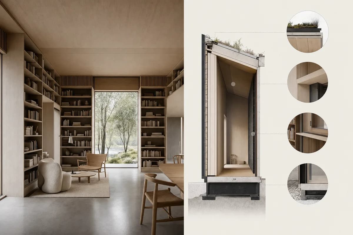 Muted palette, diffuse light, restrained contrast, and selective detail in a soft render