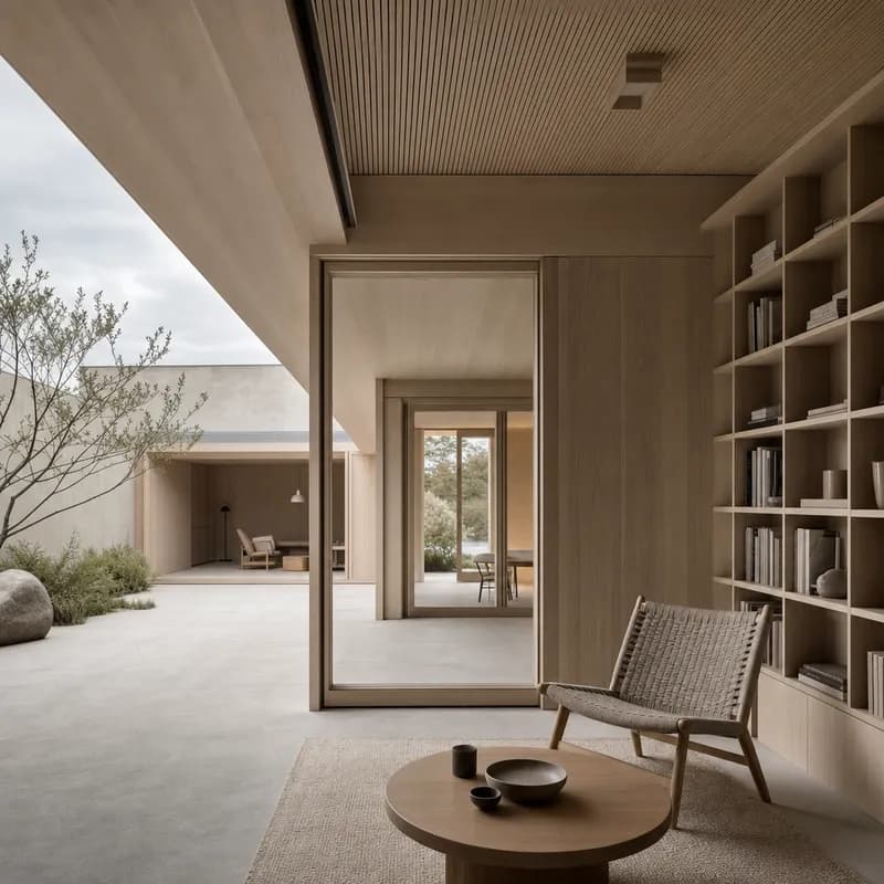 The library pavilion shown as a muted photoreal render