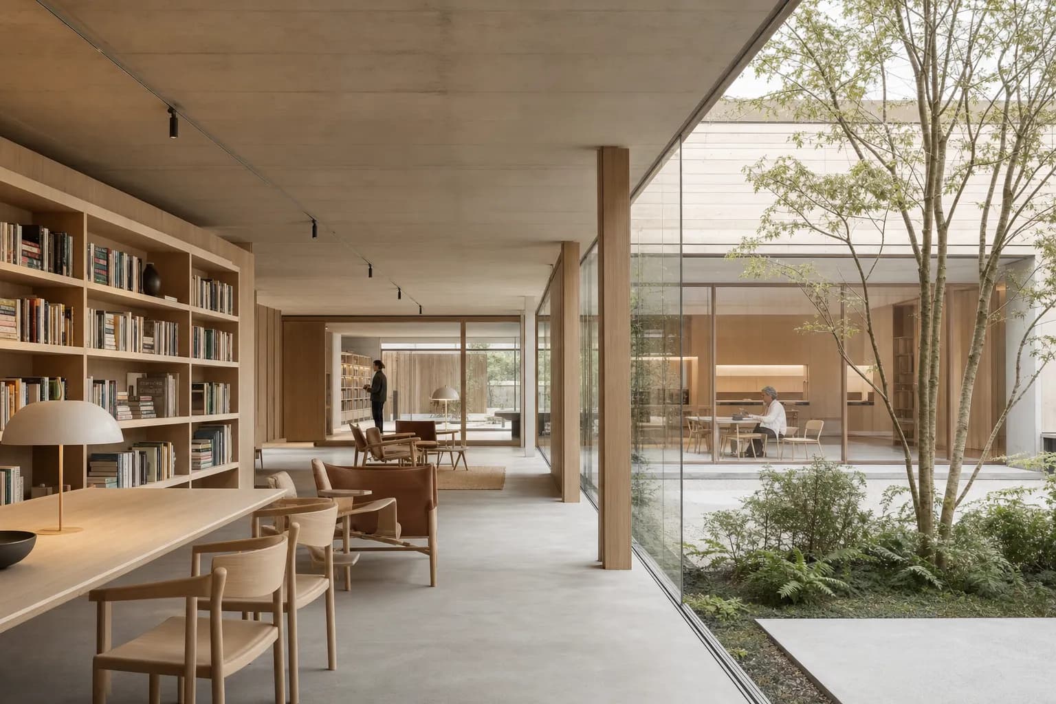 A soft architectural rendering with muted color and gentle daylight
