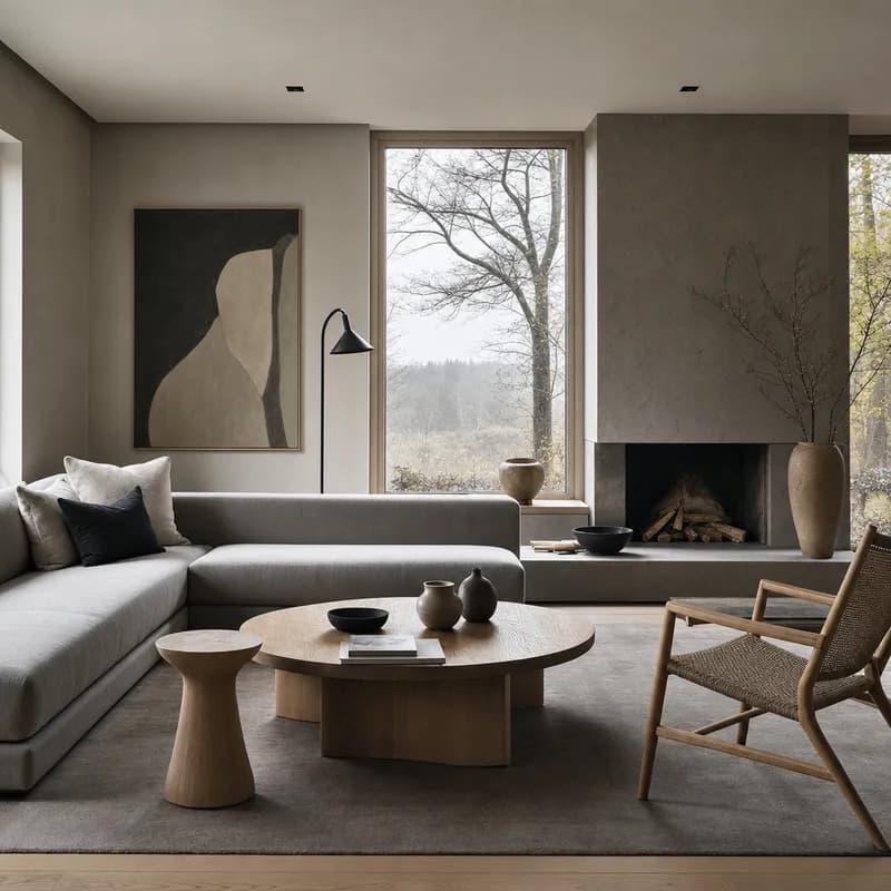 The same room matched to a cooler grey-and-stone reference