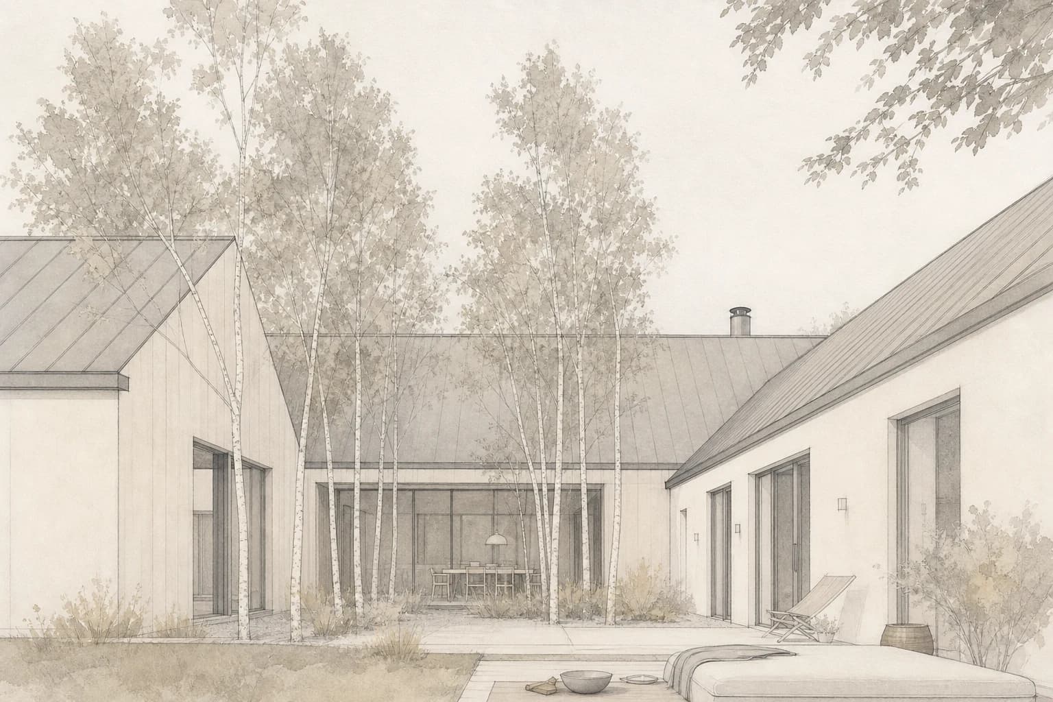 Soft graphite concept treatment of the same courtyard exterior