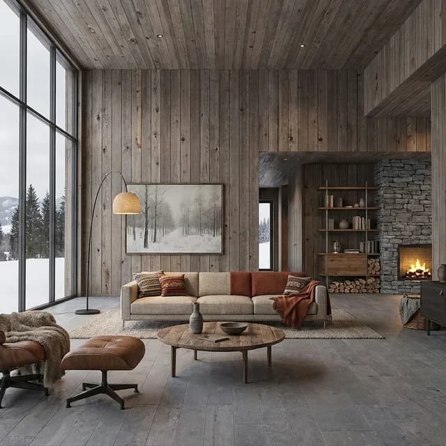 The sample scene rendered in the Alpine Chalet style