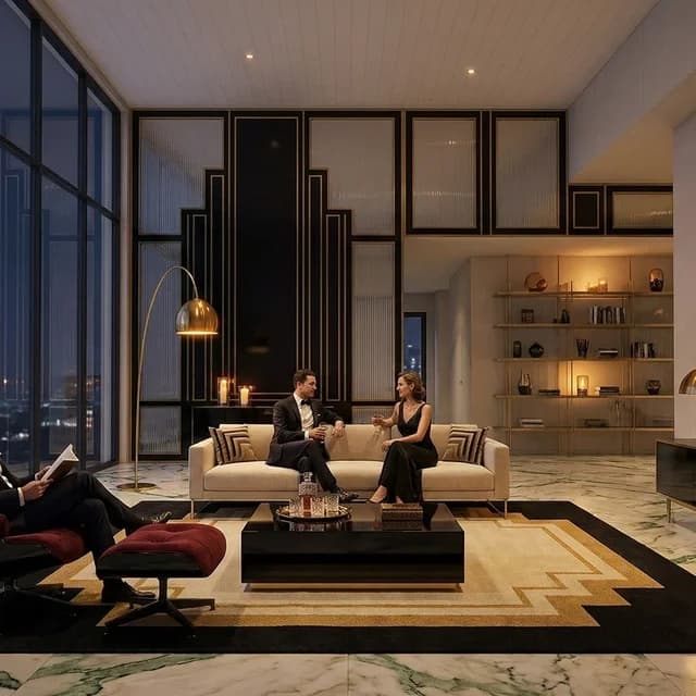The sample scene rendered in the Art Deco style