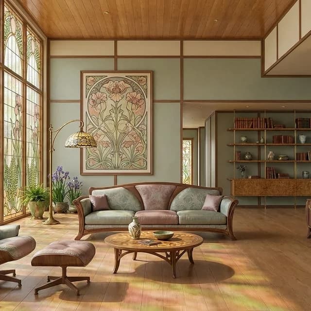 The sample scene rendered in the Art Nouveau style