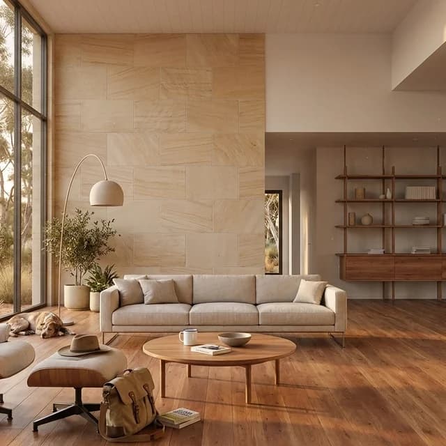 The sample scene rendered in the Australian Bush Modern style