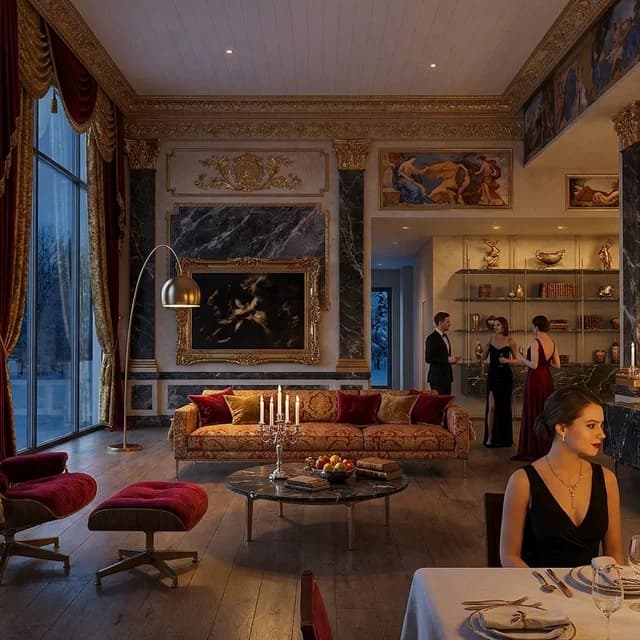 The sample scene rendered in the Baroque Opulence style