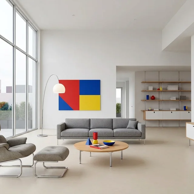 The sample scene rendered in the Bauhaus style