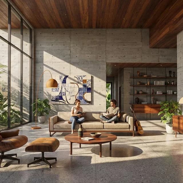The sample scene rendered in the Brazilian Modernism style