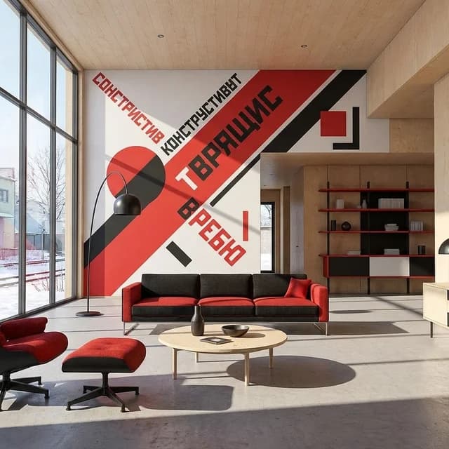 The sample scene rendered in the Constructivist Graphic style