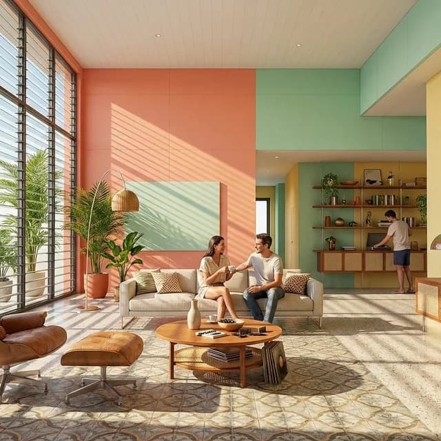 The sample scene rendered in the Cuban Tropical Modern style
