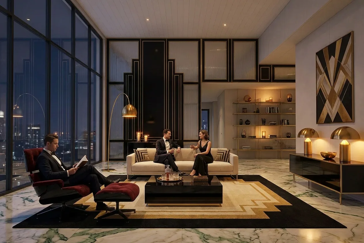 The same scene rendered in the Art Deco style