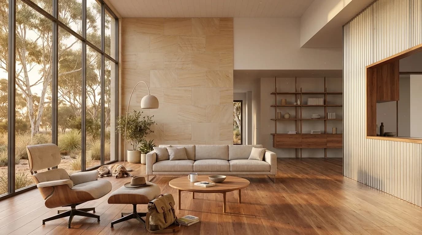 The sample scene rendered in the Australian Bush Modern style