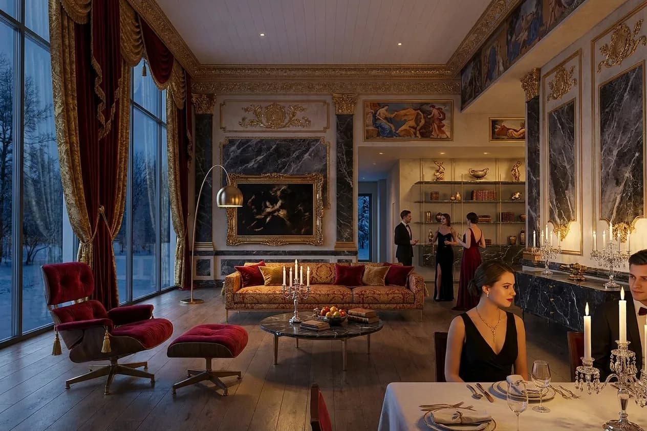 The same scene rendered in the Baroque Opulence style