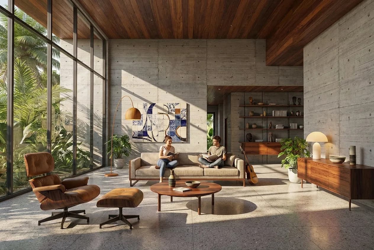 The sample scene rendered in the Brazilian Modernism style